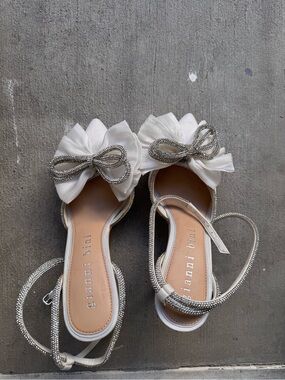 Gianni Bini White Bow Crystal-Trim Ankle-Strap Sandals